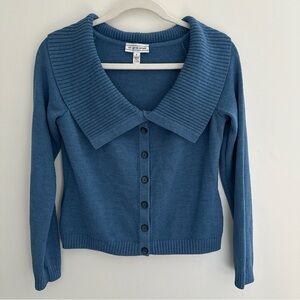 St. John Sport Knit Blue Collared Sweater Wool Blend Size P (small) Button Front